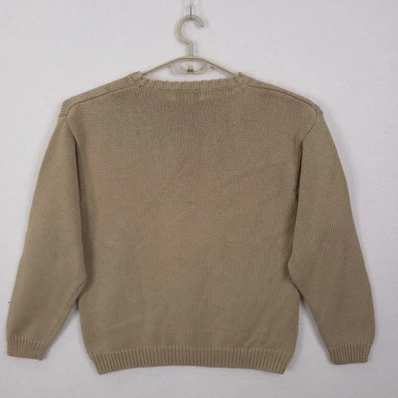 Vintage Eddie Bauer Sweater Men L Beige Crewneck Cotton Heavyweight Knit - Picture 3 of 12
